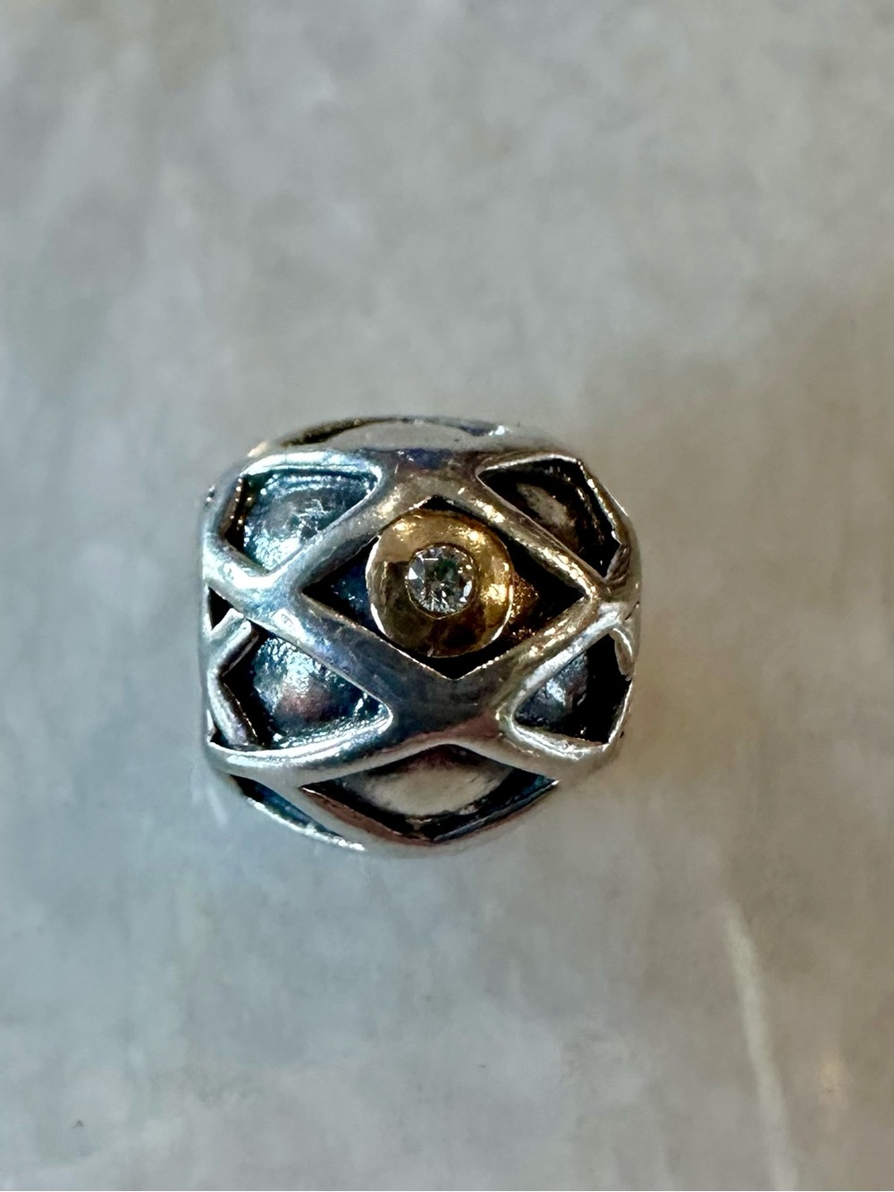 Pandora Harlequin Web charm Sterling Silver, 14k gold & 2 genuine diamonds. - Picture 2 of 5